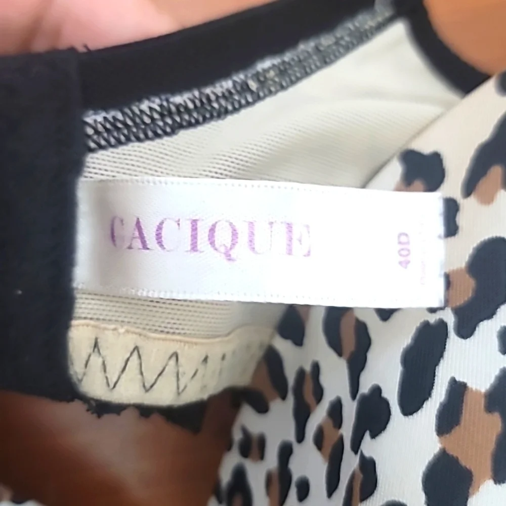 Cacique Leopard Print Lace Trim Bra Womens 40D Brown Animal Print Underwire - Picture 5 of 7